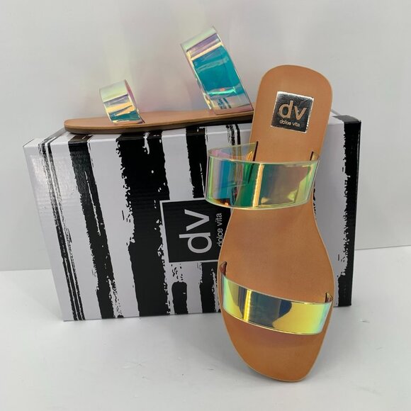DV by Dolce Vita Shoes - DV Dolce Vita Jane Iridescent double strap flat slide clear sandal new 8.5